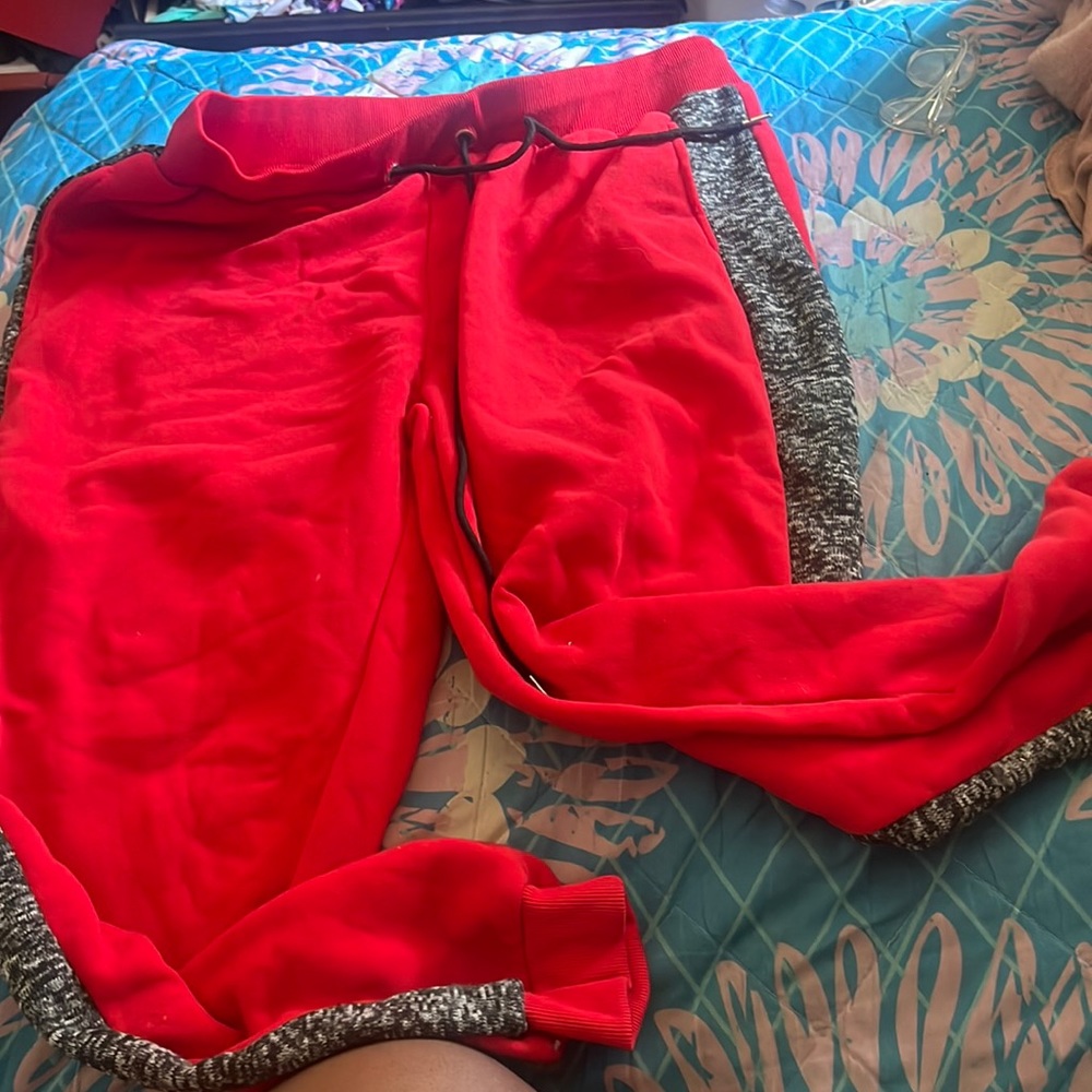red and gray sweats